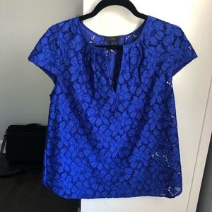 J.Crew Bright Ocean Floral Lace Cap Sleeve Blouse